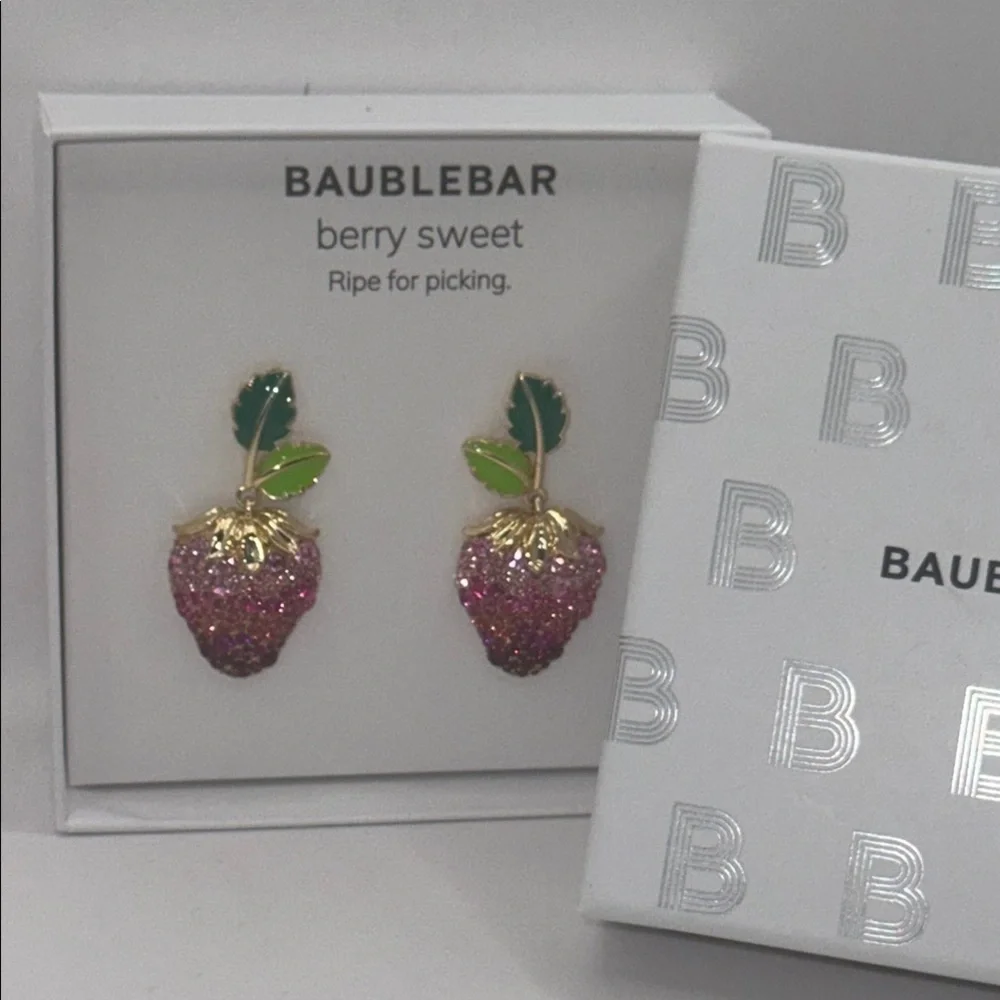 BaubleBar Pink and Green Strawberry Berry Earrings